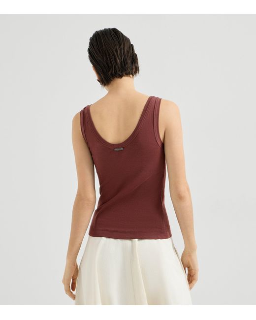 Brunello Cucinelli Red Stretch-Cotton Ribbed Tank Top