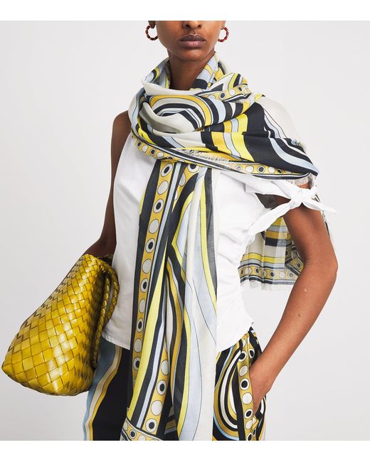 LaDoubleJ White Geometric Fringe Scarf
