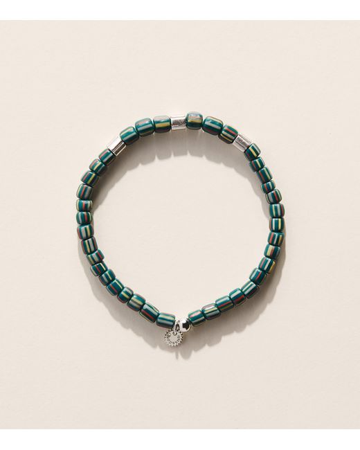 Tateossian Metallic Rhodium-Plated Sterling Rigato Java Beaded Bracelet for men