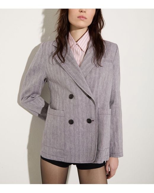 MAX&Co. Gray Linen-Blend Herringbone Peacoat