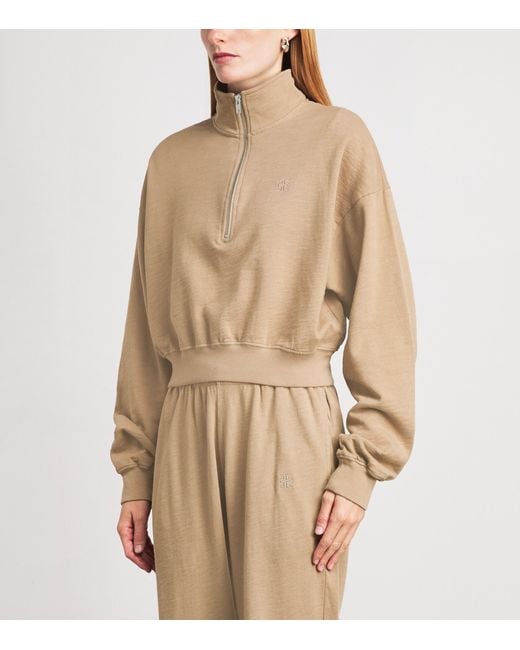 ÉTERNE Natural Cropped Half-Zip Sweatshirt