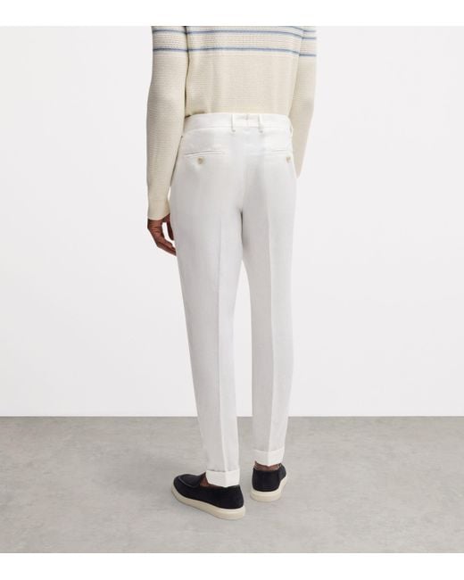 Boss White Linen Tailored Trousers for men