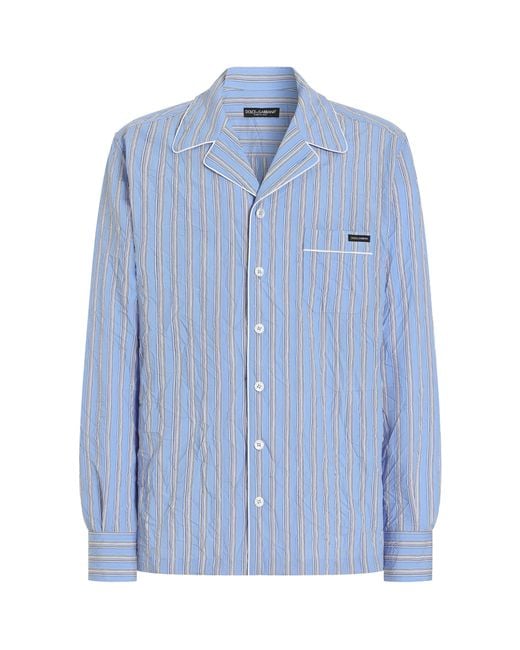 Dolce & Gabbana Blue Crinkle-Effect Stripe Shirt for men