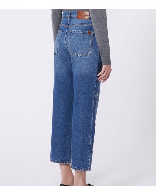 Weekend by Maxmara Blue Embellished Straight Cropped Jeans