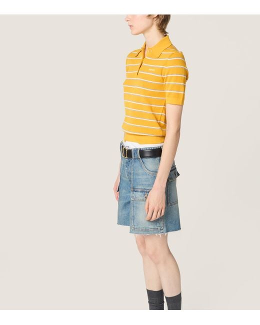 Miu Miu Yellow Cotton Stripe Polo Shirt