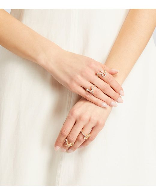 Sophie Bille Brahe Metallic And Diamond Ensemble 'R' Ring