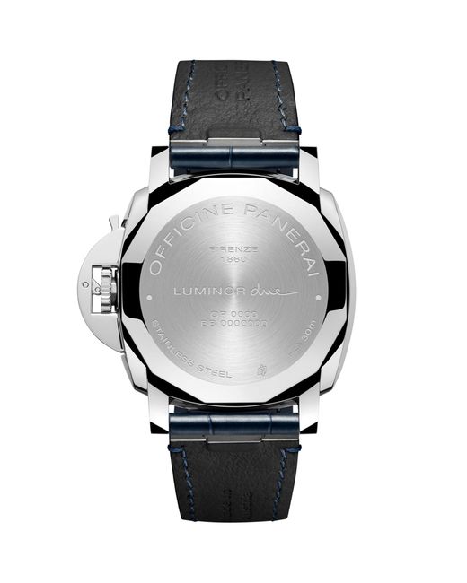 Panerai Blue Stainless Steel And Alligator Leather Luminor Due Watch 42mm for men