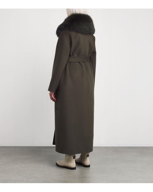 Yves Salomon Black Fur-Trim Double-Breasted Coat