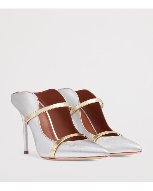 Malone Souliers White Metallic Leather Maureen Mules 100