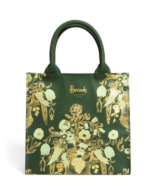 Harrods Green Small Floral Grocery Shopper Bag