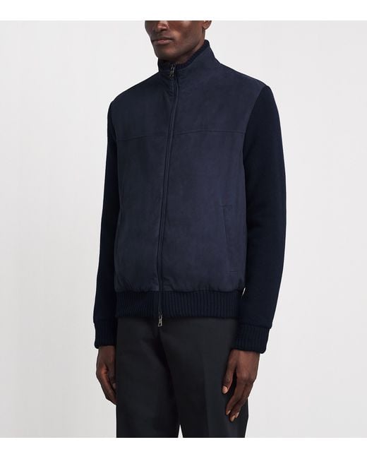 FIORONI CASHMERE Blue Virgin Wool-Suede Hybrid Jacket for men