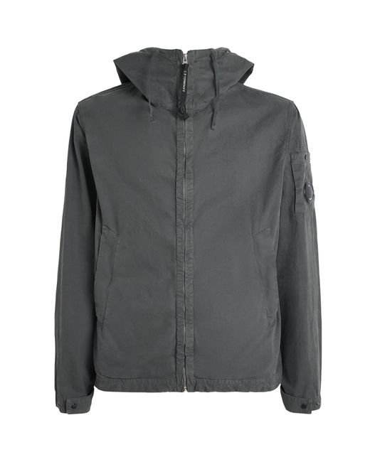 C P Company Gray Cotton Poplin Hooded Lens Jacket for men