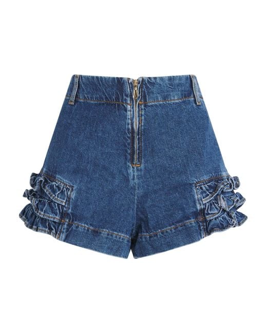 Sandro Blue Denim Ruffle Shorts