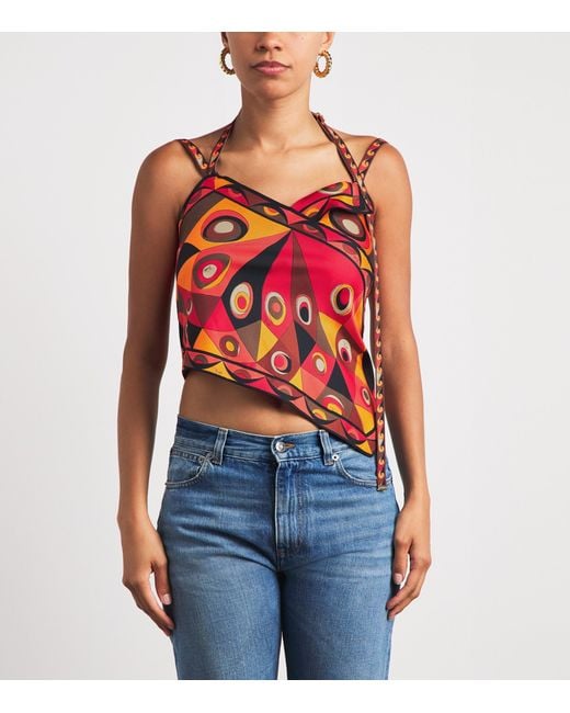 Emilio Pucci Red Silk Occhi Print Scarf Top