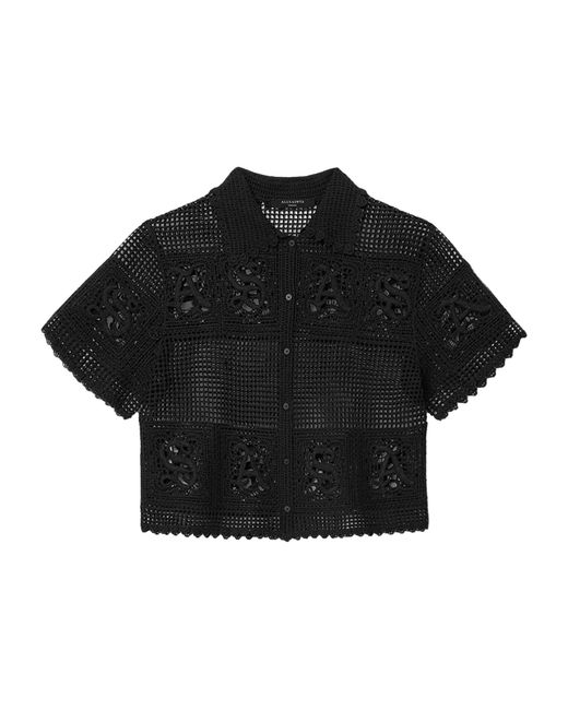 AllSaints Black Crochet Kyra Polo Shirt