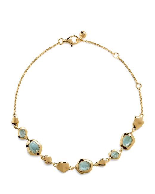 Monica Vinader Metallic Vermeil And Aquamarine Odyssey Pebbled Chain Bracelet