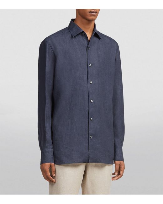 Zegna Blue Linen Long-sleeve Shirt for men