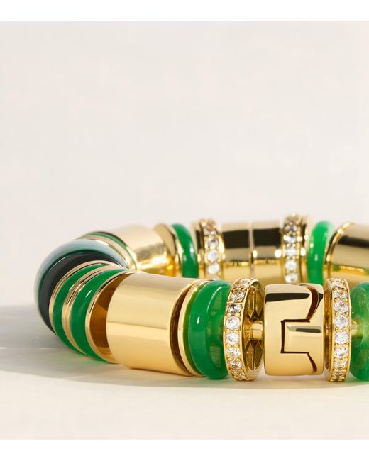 Eddie Borgo Green Plated Jade, Malachite And Pavé Crystal Keystone Bracelet