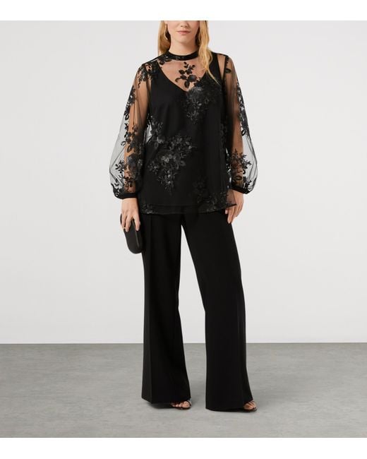 Marina Rinaldi Black Embellished Sheer Layered Blouse