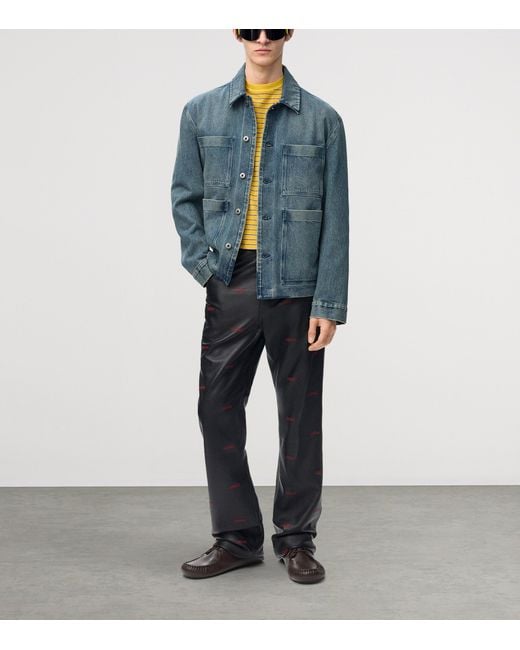 Loewe Blue Leather-Patch Denim Jacket for men