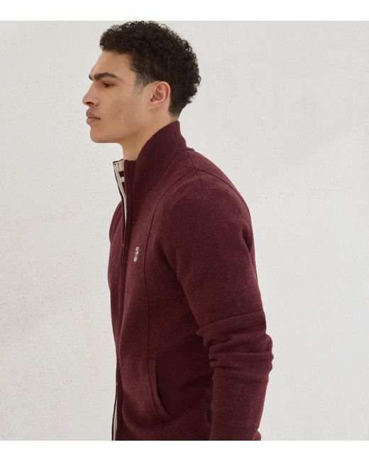 Brunello Cucinelli Red Cashmere Zip-Up Cardigan for men