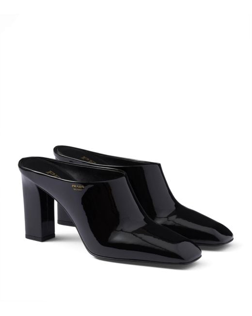 Prada Black Patent Leather Heeled Mules 85