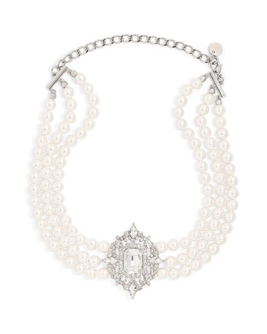 Self-Portrait White Crystal-Faux Pearl Choker
