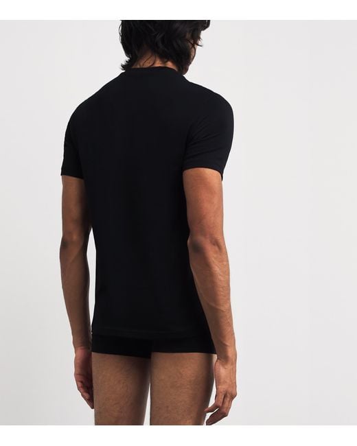 Emporio Armani Black Stretch-Cotton Eagle Logo V-Neck T-Shirt for men