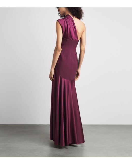 Solace London Purple One-Shoulder Satin Gabriela Gown