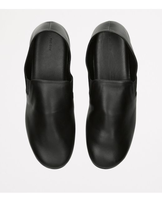 The Row Black Vincit Leather Slip-On Loafers for men