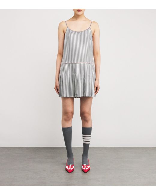 Thom Browne Gray Silk Pleated Mini Dress