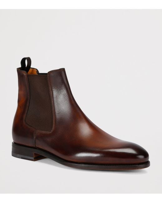 Bontoni Brown Leather Cavaliere Chelsea Boots for men