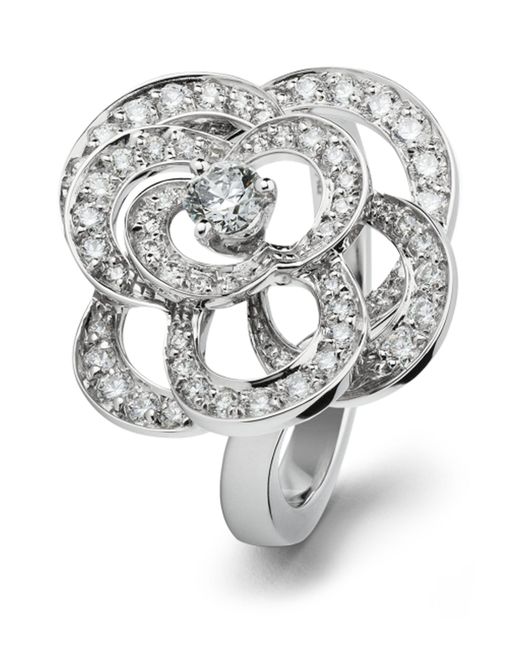 Chanel Metallic White Gold And Diamond Fil De Camélia Ring