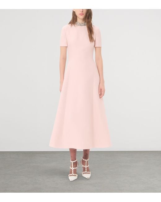 Valentino Pink Wool-Silk Crepe Embellished Midi Dress
