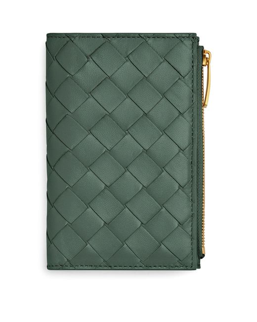 Bottega Veneta Green Leather Intrecciato Bifold Card Holder