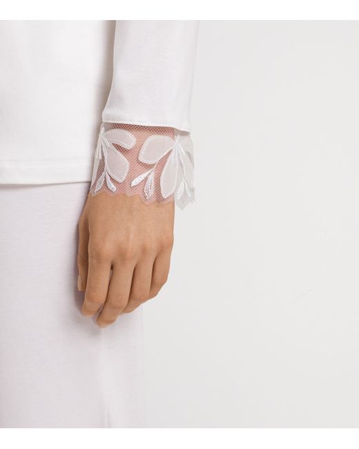Hanro White Cotton Lace-Trim Pyjama Set