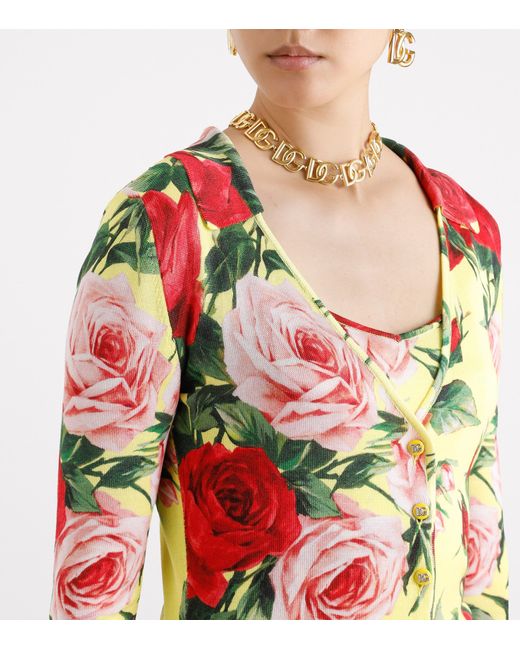 Dolce & Gabbana Multicolor Silk Knit Cardigan With Bouquet