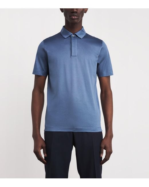 Canali Blue Mercerised Cotton Polo Shirt for men