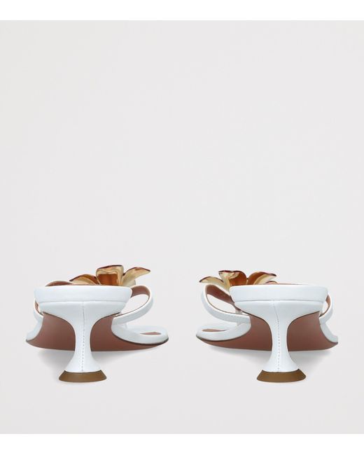 AMINA MUADDI White Leather Vittoria Flower Heeled Sandals 45