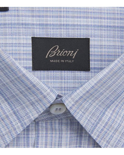 Brioni Blue Cotton Check Shirt for men