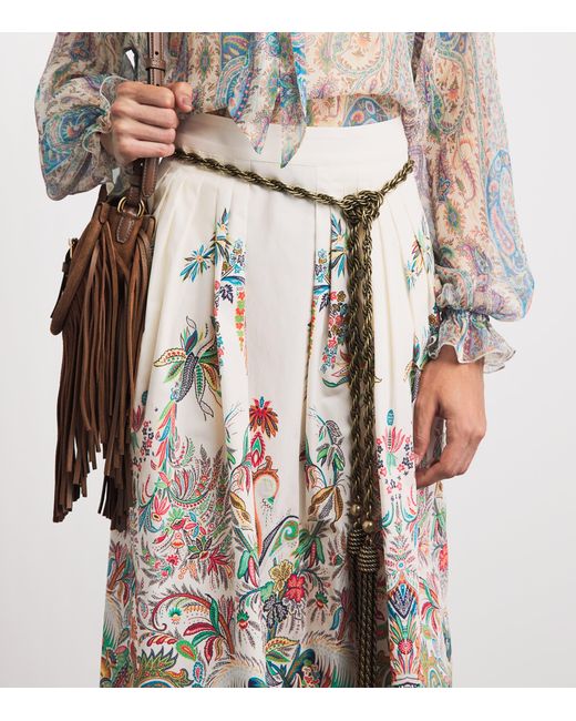 Etro White Cotton Paisley Pleated Midi Skirt