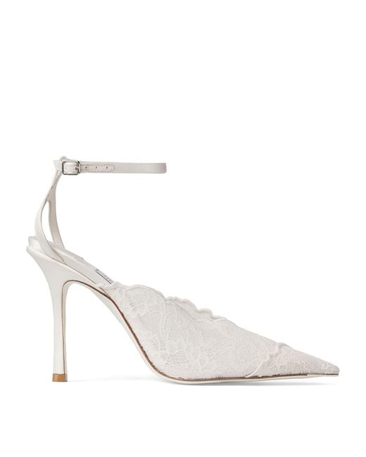 Jimmy Choo White Faiz 100 Lace Heeled Pumps