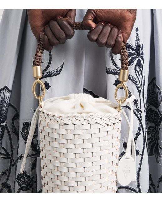 Eleventy White Leather Woven Bucket Bag