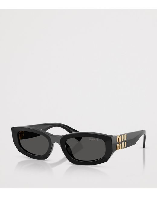 Miu Miu Black Irregular Rectangle Sunglasses