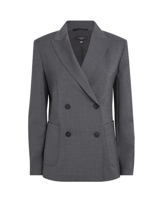 Weekend by Maxmara Gray Virgin Wool Double-Breasted Blazer