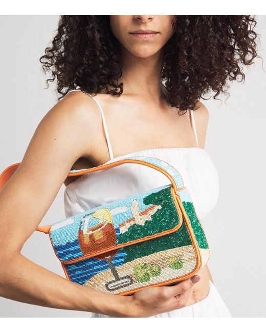Staud Blue Beaded Tommy Shoulder Bag