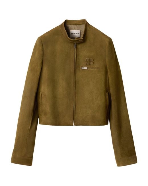 Miu Miu Green Waxed Suede Moto Jacket