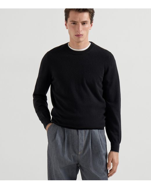 Brunello Cucinelli Black Cashmere Crew-Neck Sweater for men