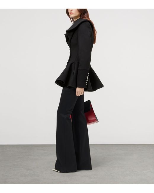 McQueen Black Wool Waterfall-Collar Coat