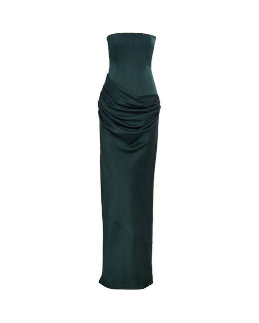 Alex Perry Green Satin Strapless Midi Dress